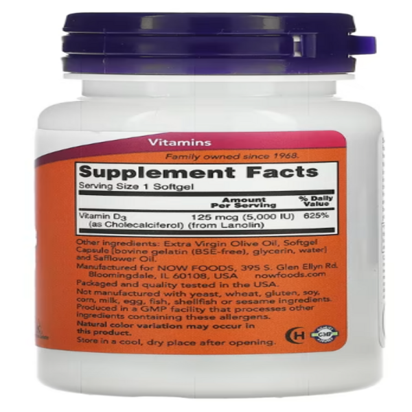 NOW Foods, Vitamin D-3, High Potency, 5,000 IU, 120 Softgels