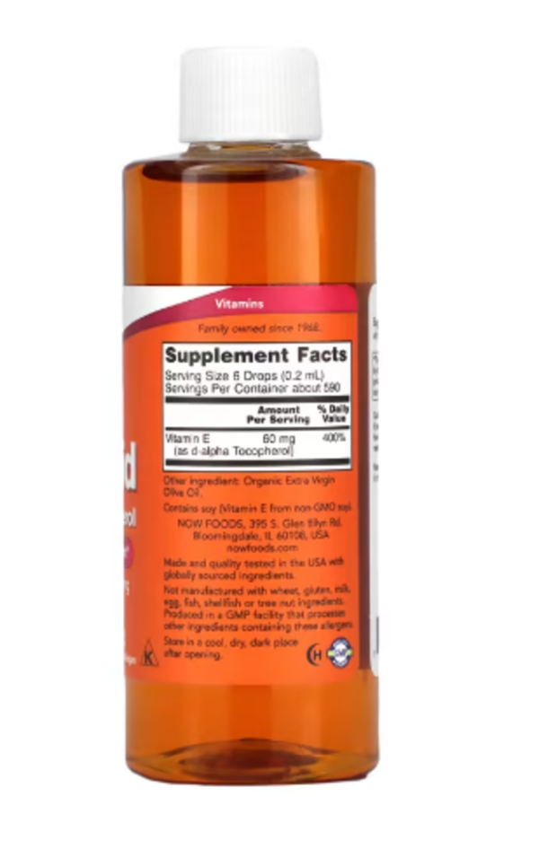 NOW Foods, Vitamin E Liquid, D-Alpha Tocopherol, 4 fl oz (118 ml)