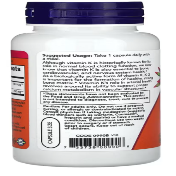 NOW Foods, Vitamin K-2, 100 mcg, 100 Veg Capsules