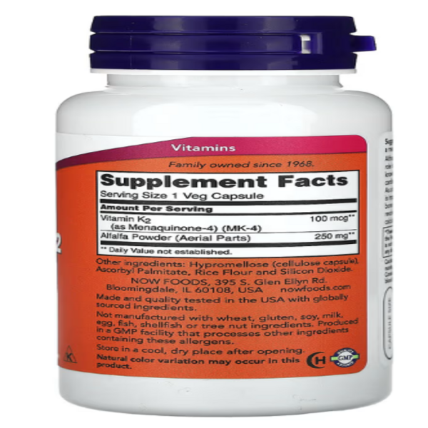 NOW Foods, Vitamin K-2, 100 mcg, 100 Veg Capsules