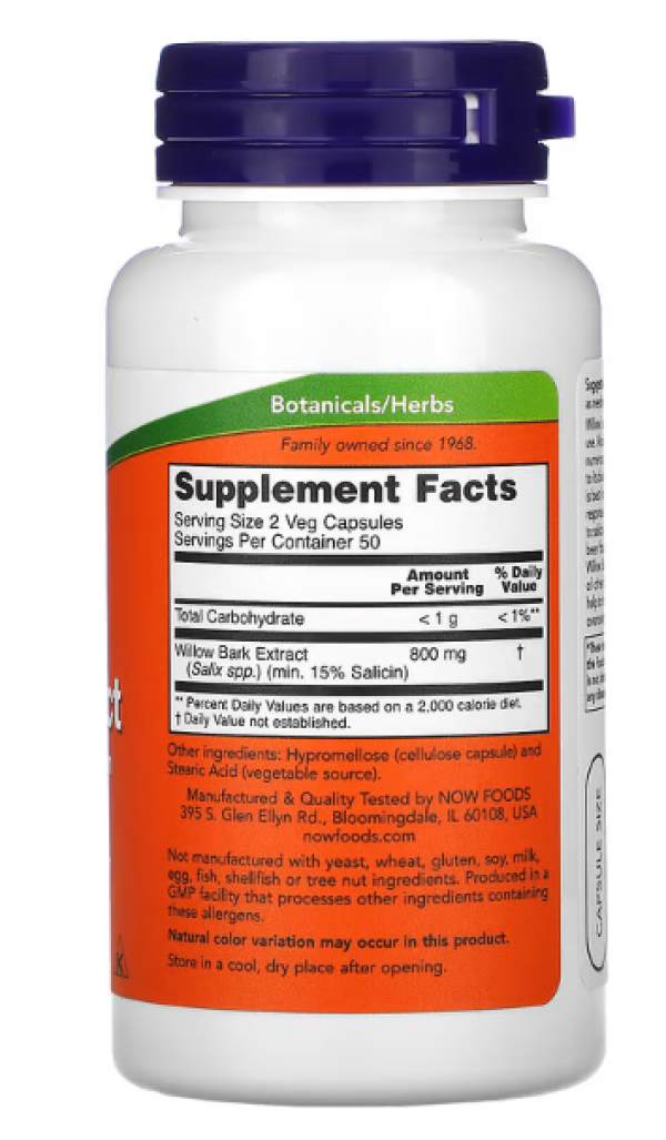 Now Foods, Willow Bark Extract, 400 mg, 100 Capsules
