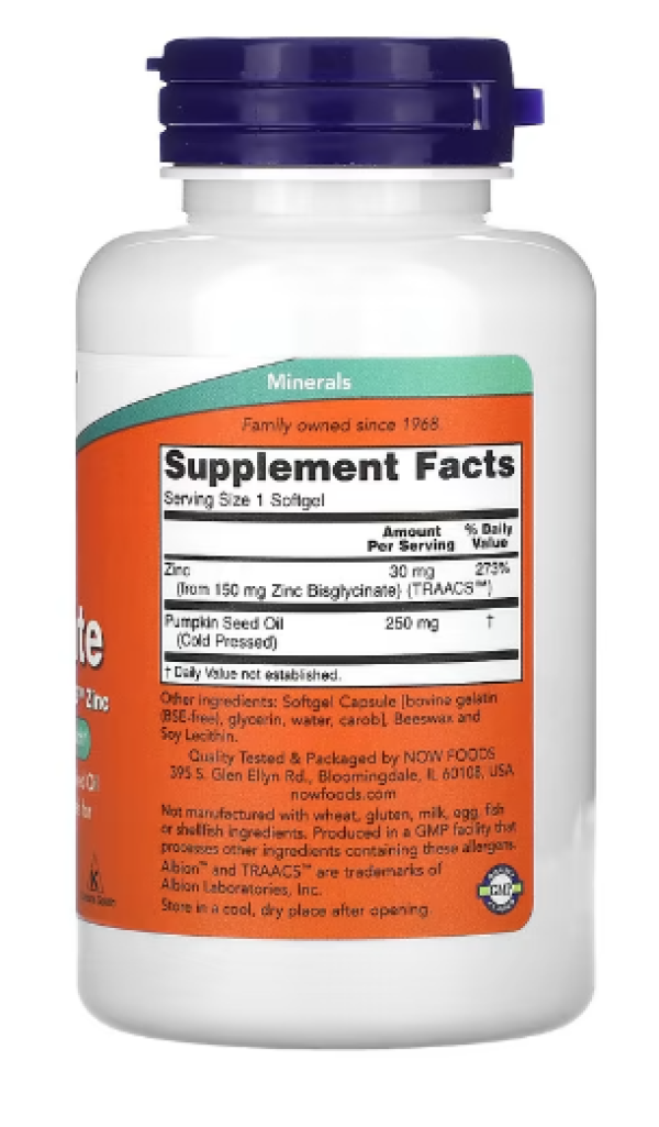 Now Foods, Zinc Glycinate, 120 Softgels
