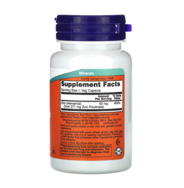 NOW Foods, Zinc Picolinate, 50 mg, 30 Veg Capsules