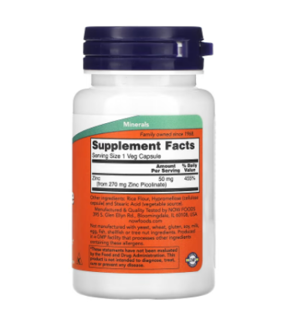 NOW Foods, Zinc Picolinate, 50 mg, 60 Veg Capsules (50 mg per Capsule)