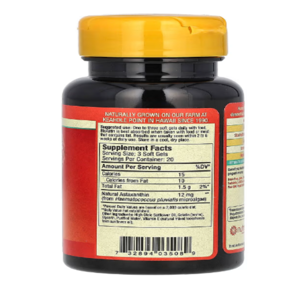 Nutrex Hawaii, BioAstin, Hawaiian Astaxanthin, 12 mg, 60 Soft Gels (4 mg per Soft Gel)