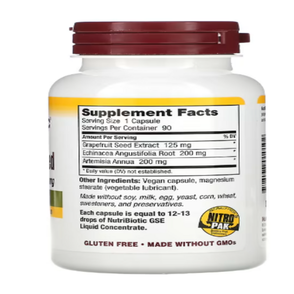 NutriBiotic, High Potency Grapefruit Seed Extract with Echinacea & Artemisia Annua, 125 mg, 90 Vegan Capsules
