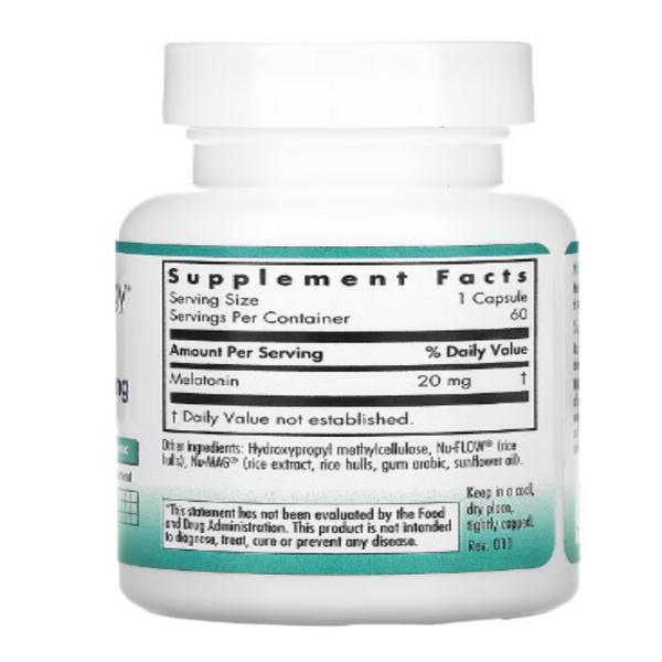 Nutricology, Melatonin, 20 mg, 60 Vegetarian Capsules