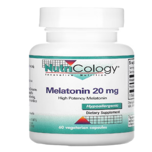 Nutricology, Melatonin, 20 mg, 60 Vegetarian Capsules