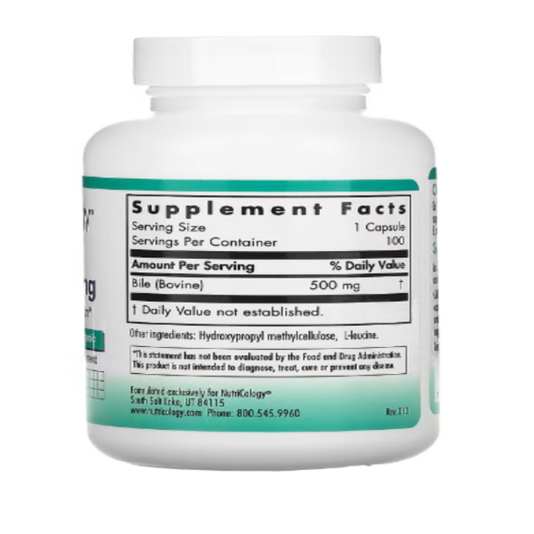 Nutricology, Ox Bile, 500 mg, 100 Vegicaps