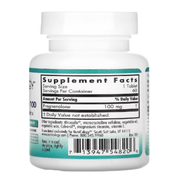 Nutricology, Pregnenolone 100, 60 Scored Tablets