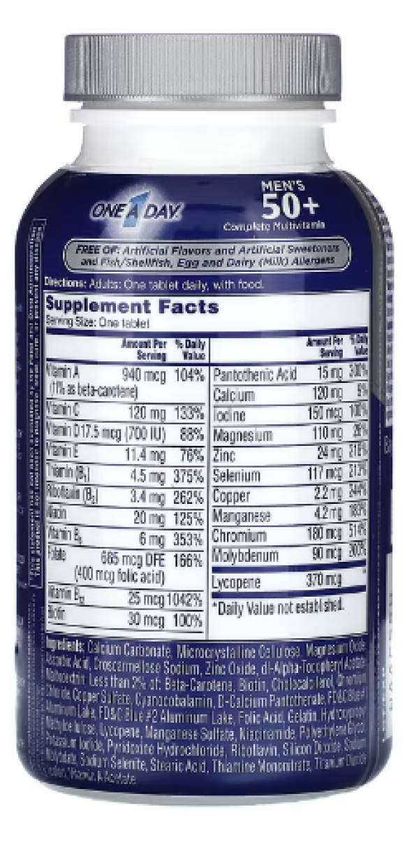 One-A-Day, Men's 50+, Complete Multivitamin/Multimineral Supplement, 100 Tablets