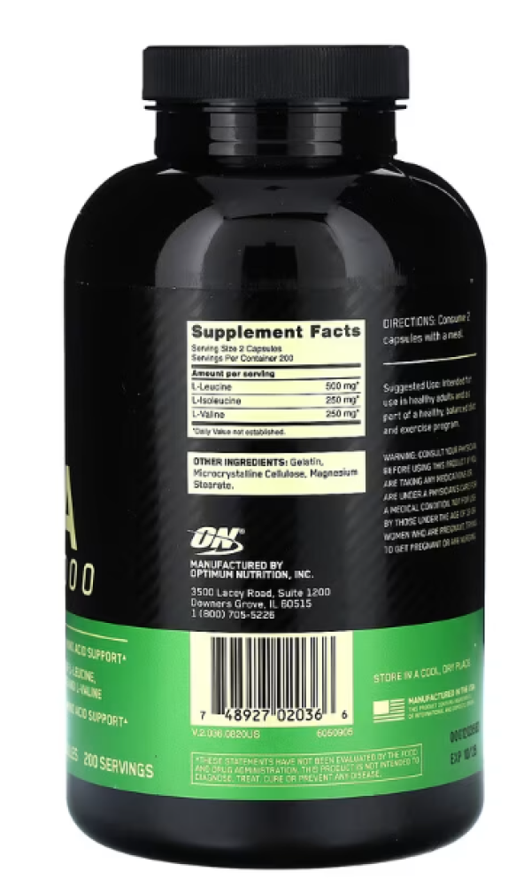 Optimum Nutrition, BCAA 1000, 1,000 mg, 400 Capsules (500 mg per Capsule)