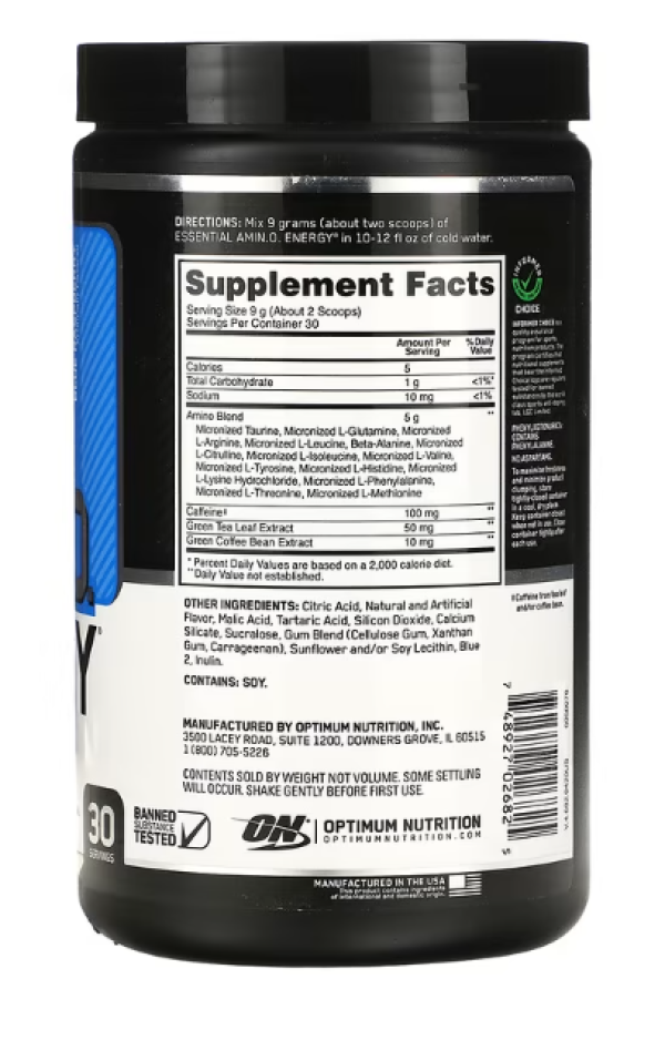 Optimum Nutrition, ESSENTIAL AMIN.O. ENERGY, Blue Raspberry, 9.5 oz (270 g)