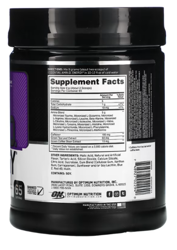 Optimum Nutrition, ESSENTIAL AMIN.O. ENERGY, Concord Grape, 1.29 lbs (585 g)