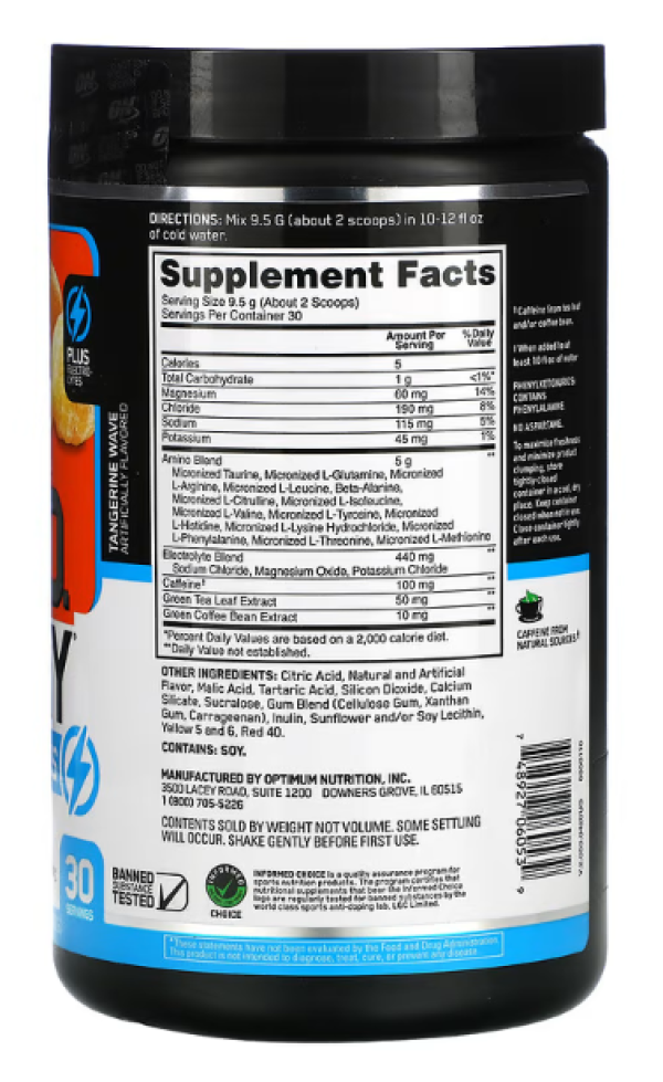 Optimum Nutrition, ESSENTIAL AMIN.O. ENERGY + ELECTROLYTES, Tangerine Wave, 10.05 oz (285 g)
