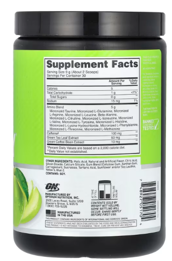 Optimum Nutrition, Essential Amin.O. Energy, Green Apple, 9.5 oz (270 g)