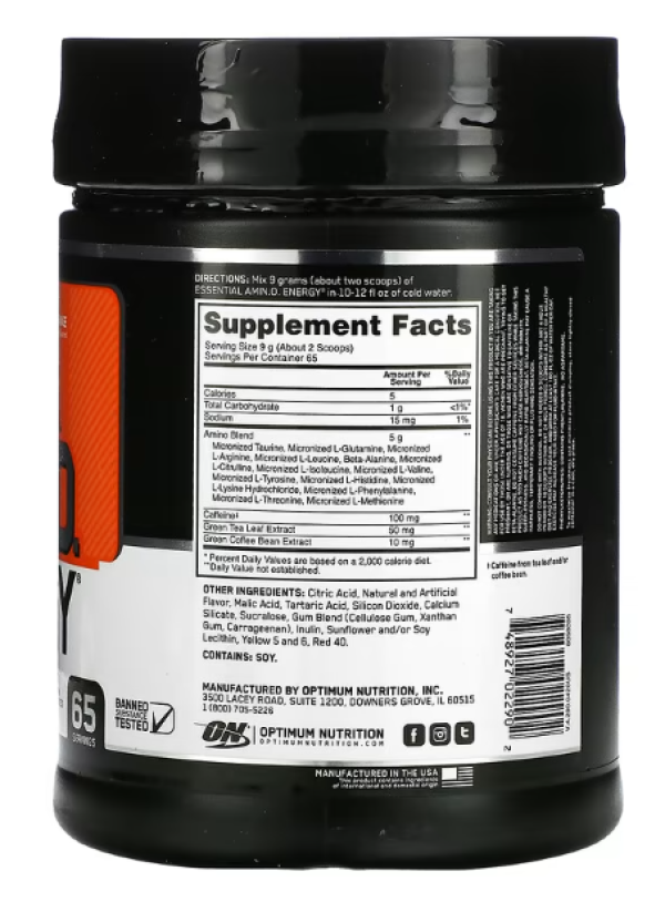 Optimum Nutrition, ESSENTIAL AMIN.O. ENERGY, Orange, 1.29 lb (585 g)