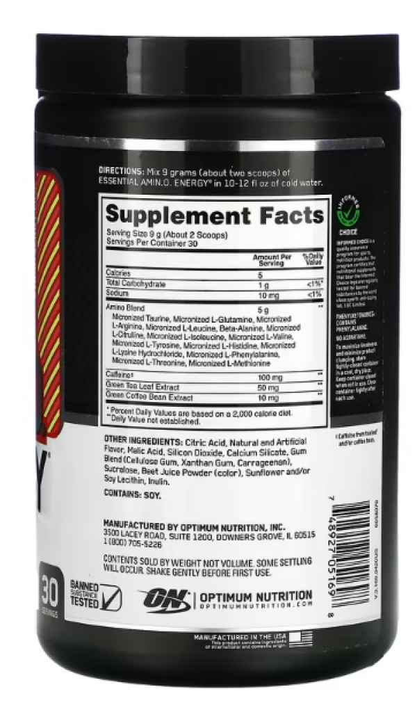 Optimum Nutrition, ESSENTIAL AMIN.O. ENERGY, Strawberry Lime, 9.5 oz (270 g)