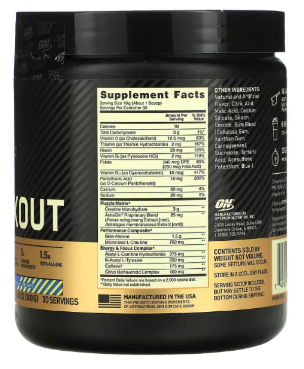 Optimum Nutrition, Gold Standard Pre-Workout, Blueberry Lemonade, 10.58 oz (300 g)