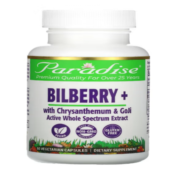 Paradise Herbs, Bilberry+ with Chrysanthemum & Goji, 60 Vegetarian Capsules