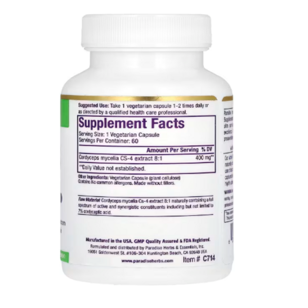 Paradise Herbs, Cordyceps Extract, 60 Vegetarian Capsules