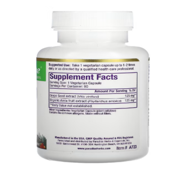 Paradise Herbs, Grape Seed Extract with Amla, 90 Vegetarian Capsules