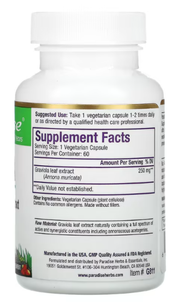 Paradise Herbs, Graviola, 60 Vegetarian Capsules