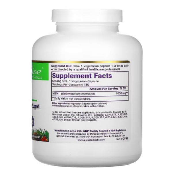Paradise Herbs, MSM, 1,000 mg, 180 Vegetarian Capsules
