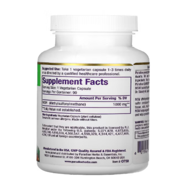 Paradise Herbs, MSM, 1,000 mg, 90 Vegetarian Capsules