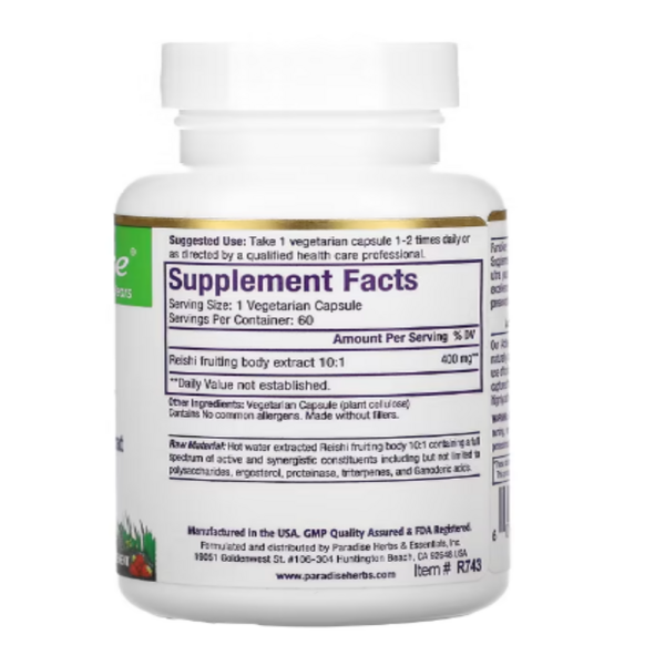 Paradise Herbs, Reishi, 60 Vegetarian Capsules