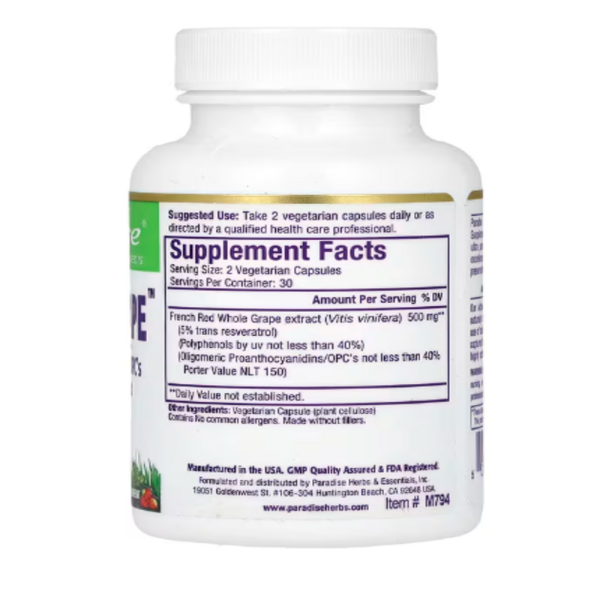 Paradise Herbs, Resvera-Grape, 60 Vegetarian Capsules