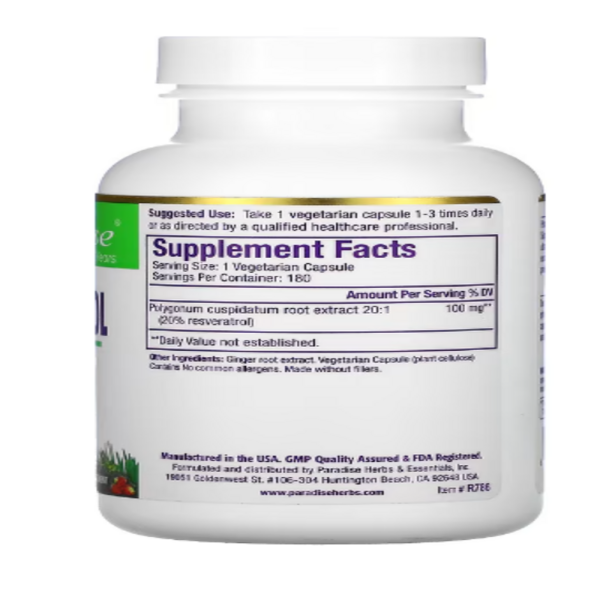 Paradise Herbs, Resveratrol, 180 Vegetarian Capsules