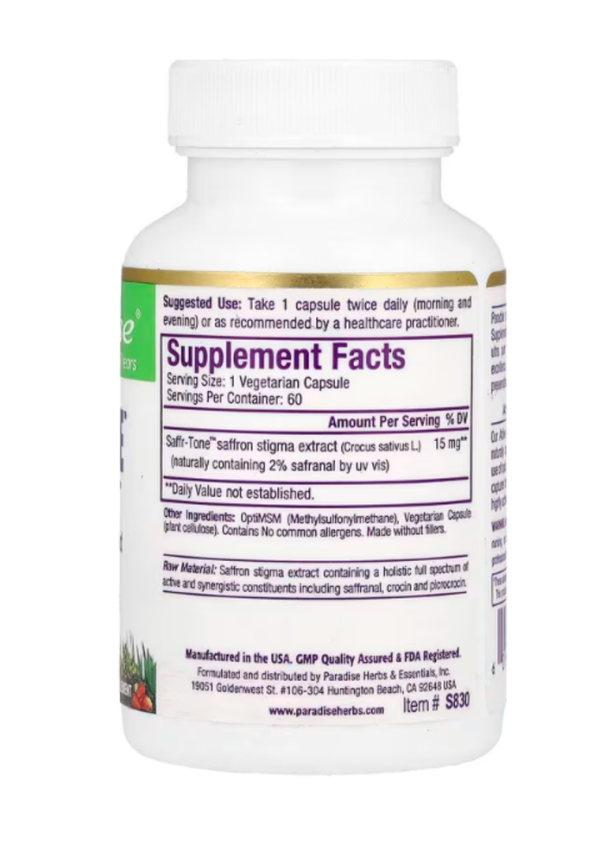 Paradise Herbs, Saffr-Tone, 60 Vegetarian Capsules
