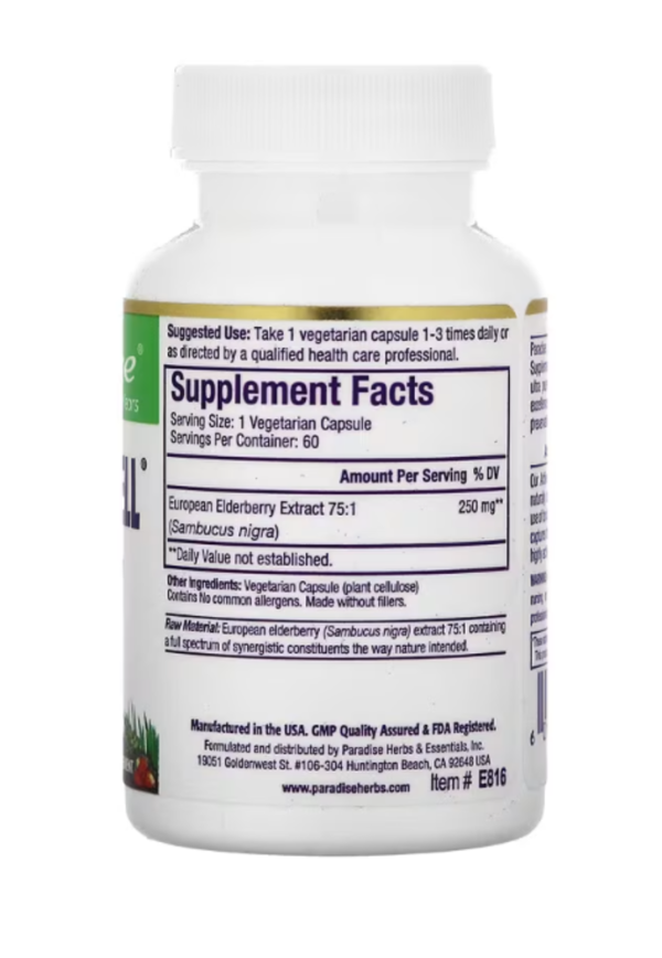 Paradise Herbs, Sambuca-Well, European Elderberry, 60 Vegetarian Capsules