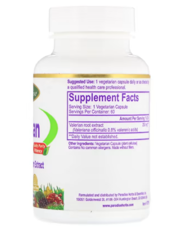 Paradise Herbs, Valerian, 60 Vegetarian Capsules