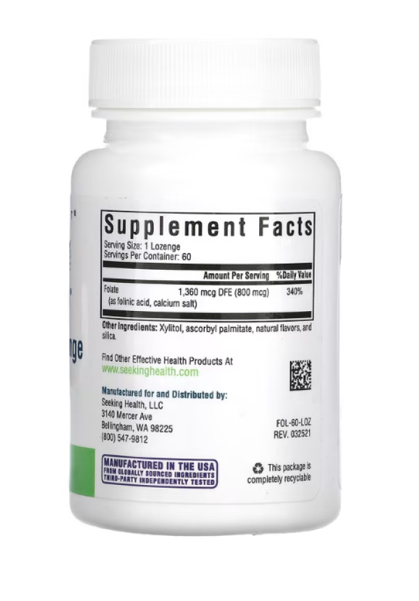 Seeking Health, Folinic Acid Lozenge, 1,360 mcg DFE, 60 Lozenges