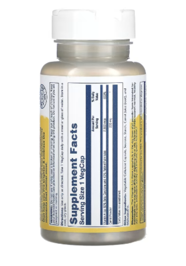 Solaray, Dry Form Vitamin A, 7,500 mcg, 60 VegCaps