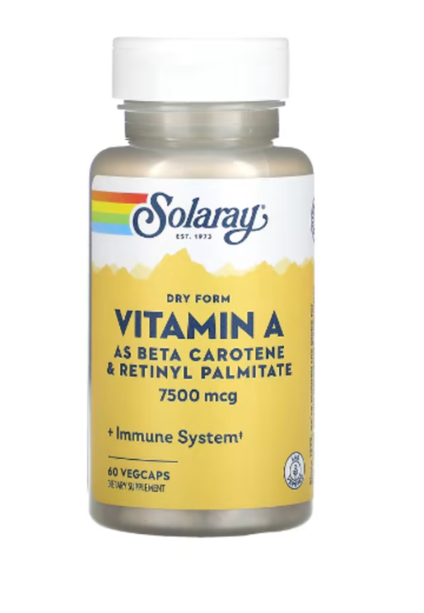 Solaray, Dry Form Vitamin A, 7,500 mcg, 60 VegCaps