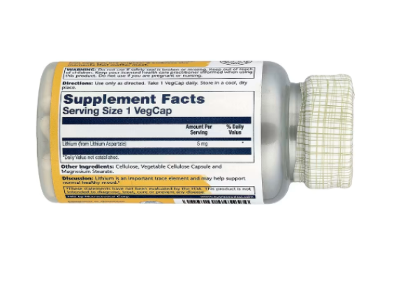 Solaray, Lithium Aspartate, 5 mg, 100 VegCaps