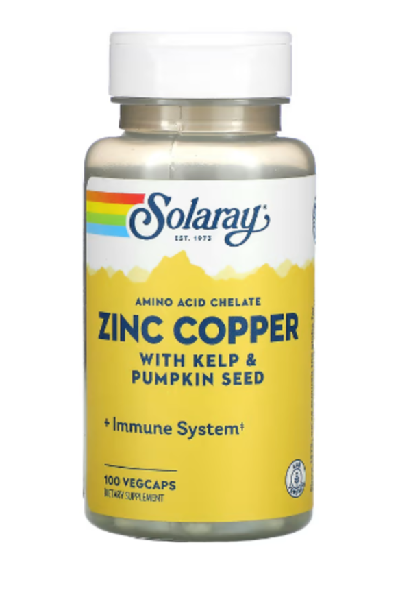 Solaray, Zinc Copper with Kelp & Pumpkin Seed, 100 VegCaps
