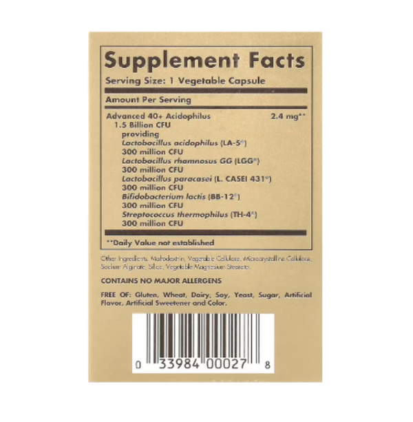Solgar, Advanced 40+ Acidophilus, 60 Vegetable Capsules
