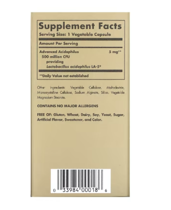 Solgar, Advanced Acidophilus, 100 Vegetable Capsules