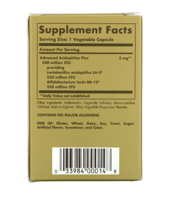 Solgar, Advanced Acidophilus Plus, 60 Vegetable Capsules