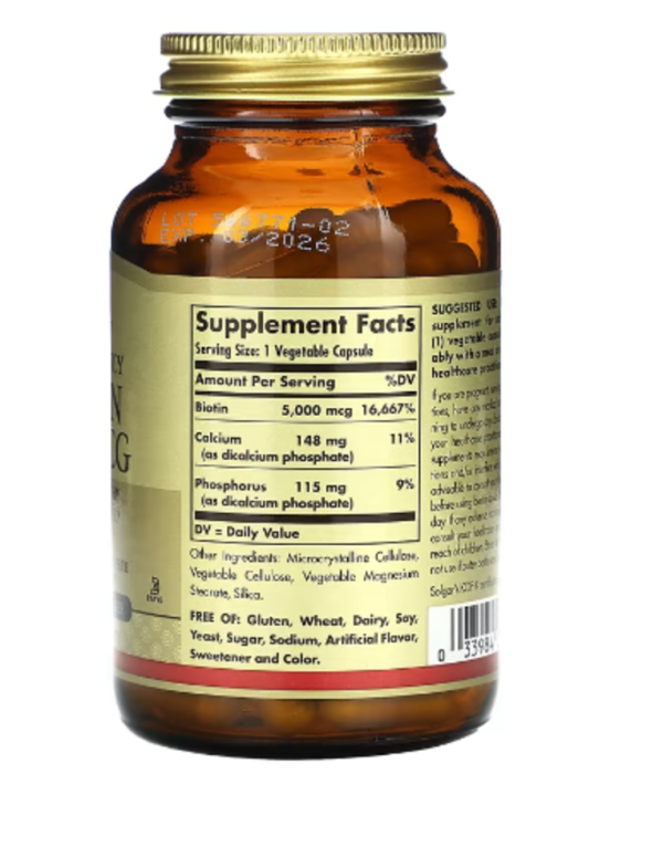 Solgar, Biotin, 5,000 mcg, 100 Vegetable Capsules
