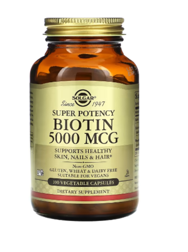 Solgar, Biotin, 5,000 mcg, 100 Vegetable Capsules