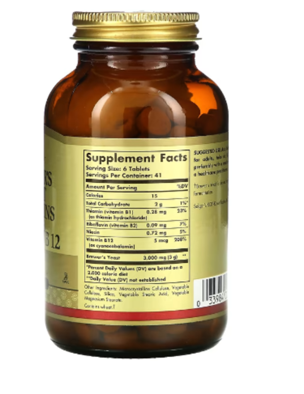 Solgar, Brewer's Yeast, 7 1/2 Grains with Vitamin B12, 250 Tablets