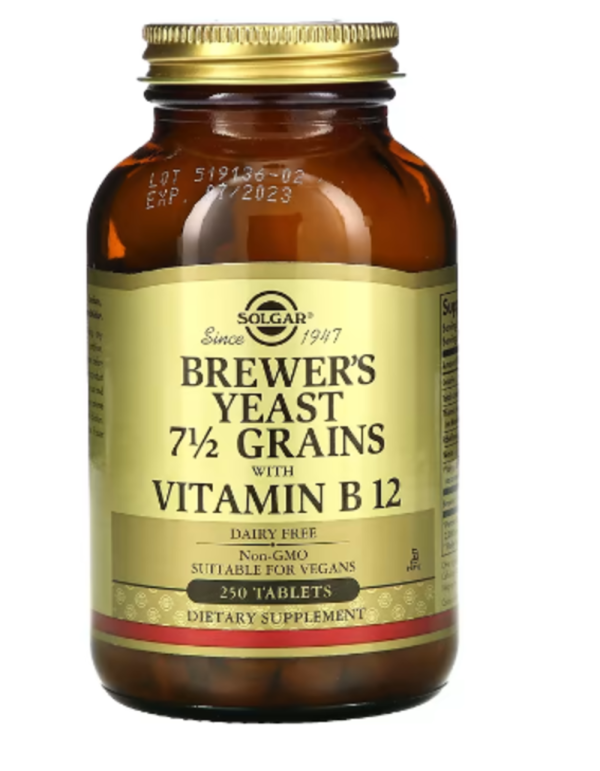 Solgar, Brewer's Yeast, 7 1/2 Grains with Vitamin B12, 250 Tablets