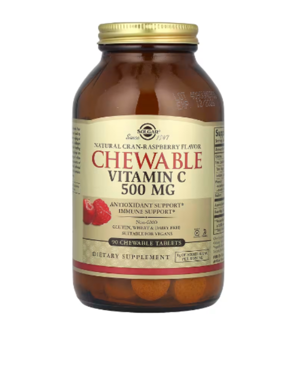 Solgar, Chewable Vitamin C, Natural Cran-Raspberry, 500 mg, 90 Chewable Tablets