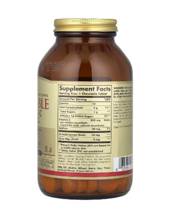Solgar, Chewable Vitamin C, Natural Cran-Raspberry, 500 mg, 90 Chewable Tablets