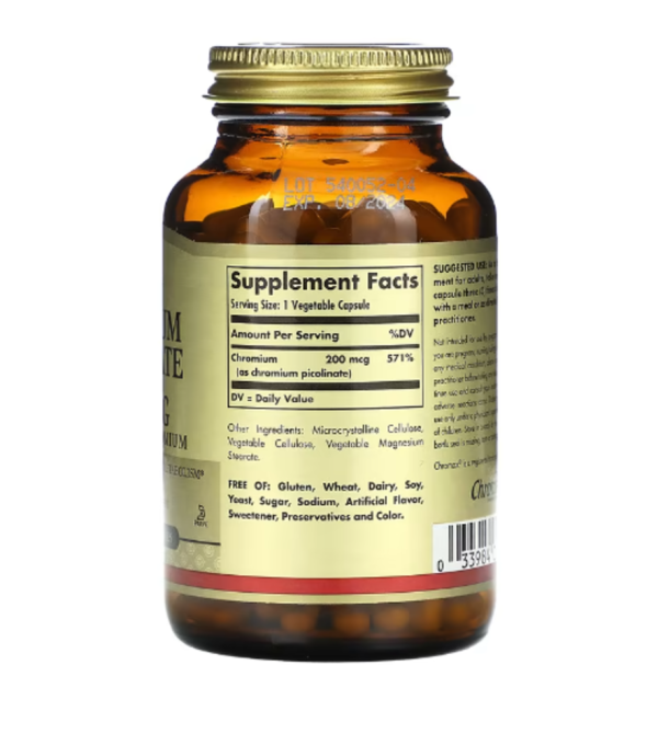 Solgar, Chromium Picolinate, 200 mcg, 180 Vegetable Capsules